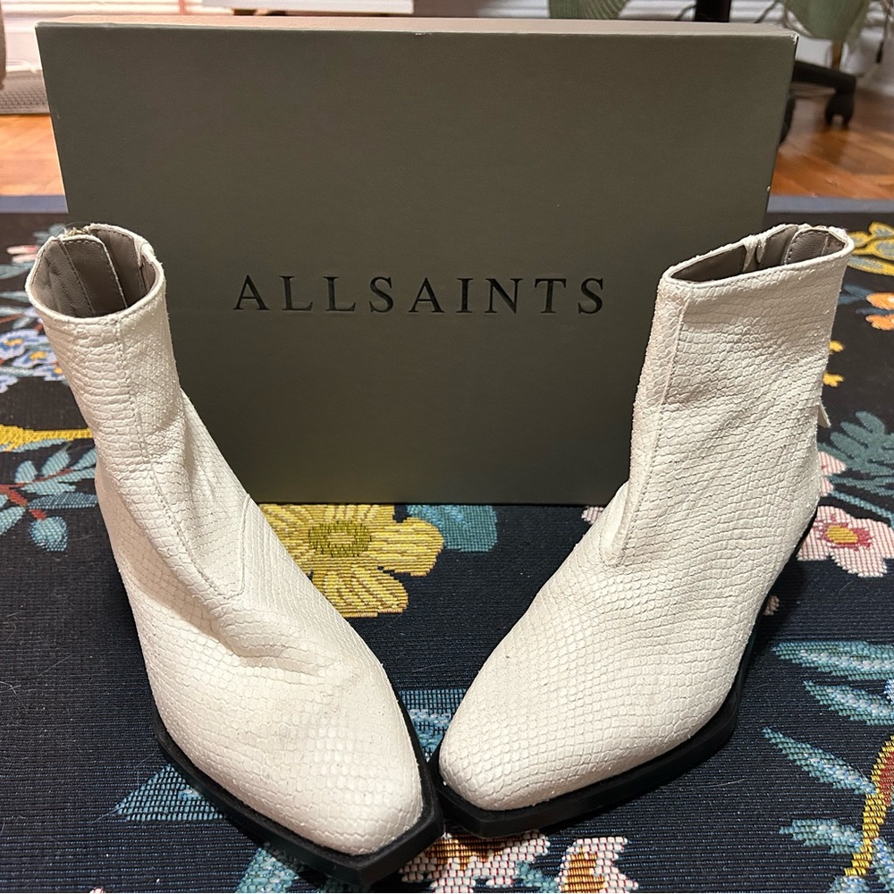 All saints Lenora (White snake sink leather booties)